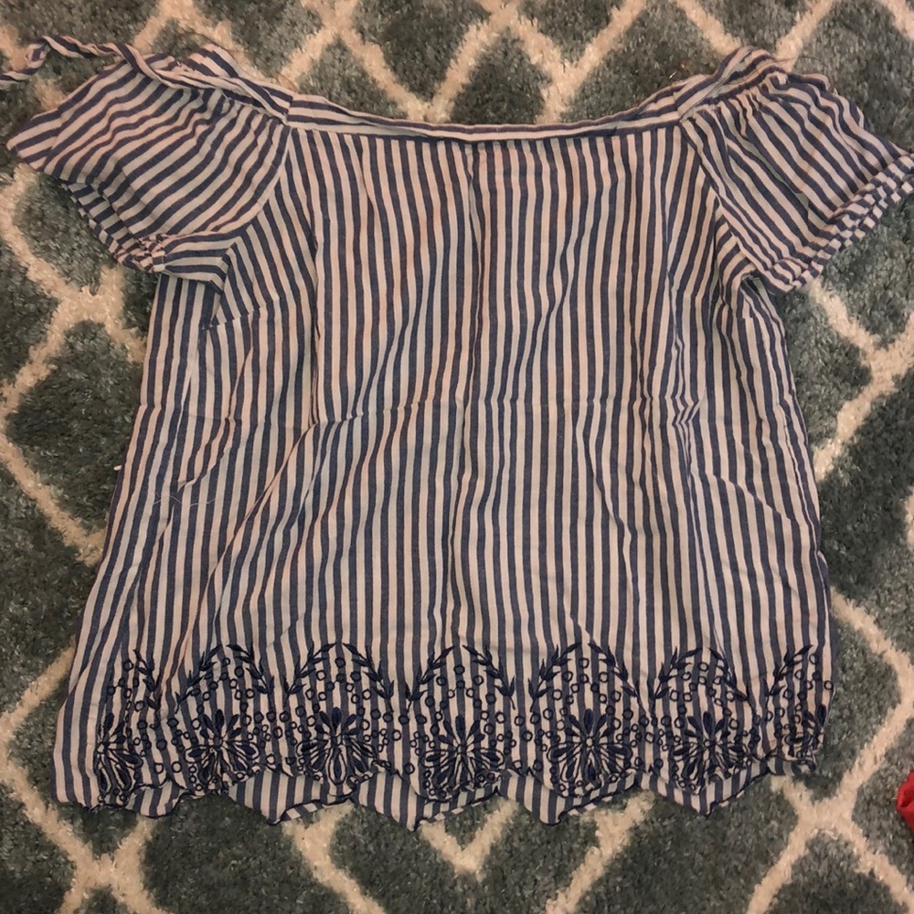 Pinstriped Off Shoulder Shirt